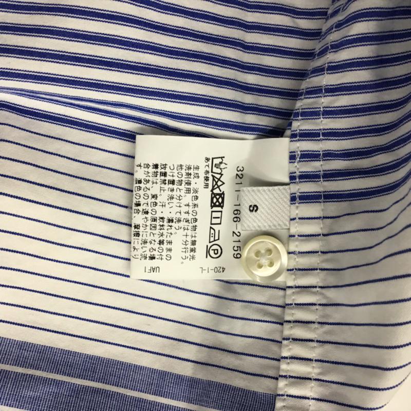 オーセンティックウエア AUTHENTIC WEAR シャツ、ブラウス 長袖 3211-166-2159 ノーカラー S ボーダー柄 白 / ホワイト / X 青 / ブルー / メンズ USED 古着 中古 10072190