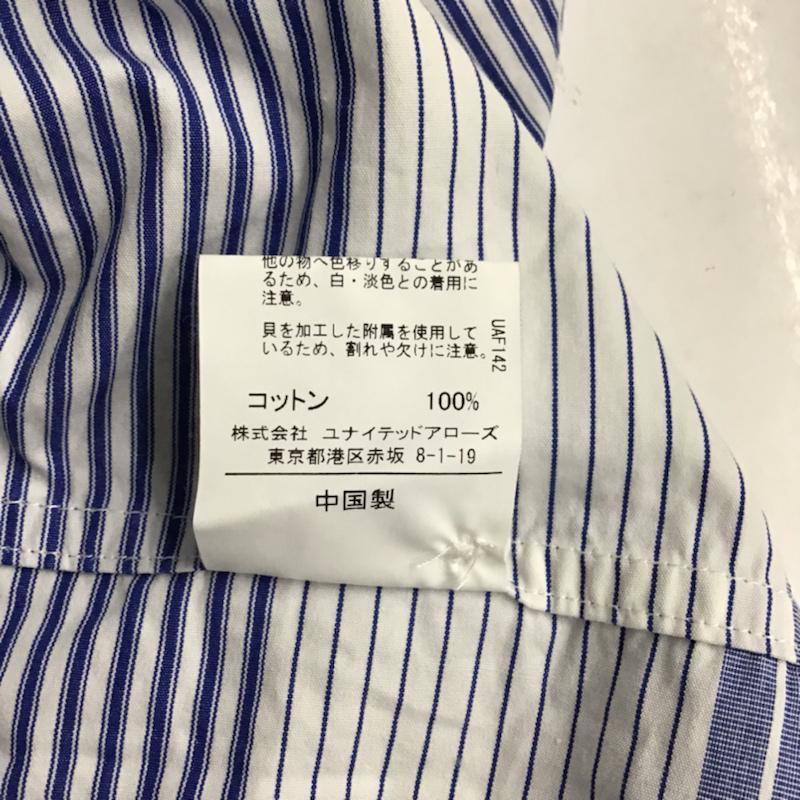 オーセンティックウエア AUTHENTIC WEAR シャツ、ブラウス 長袖 3211-166-2159 ノーカラー S ボーダー柄 白 / ホワイト / X 青 / ブルー / メンズ USED 古着 中古 10072190