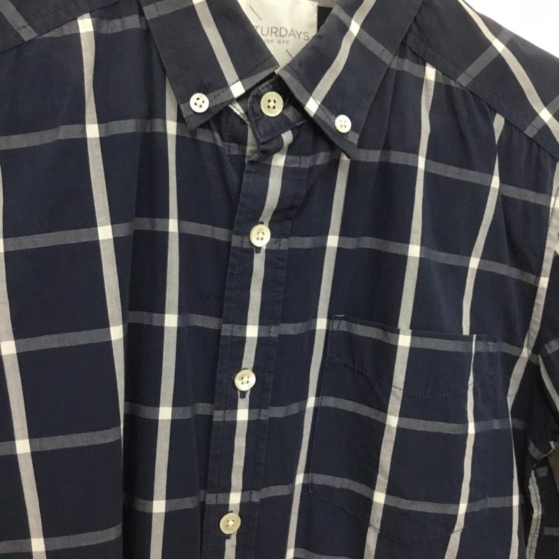 サタデーズサーフニューヨークシティー SATURDAYS SURF NYC シャツ、ブラウス 長袖 BBG-1203 ボタンダウン S チェック 紺 / ネイビー / X 白 / ホワイト / メンズ USED 古着 中古 10072194