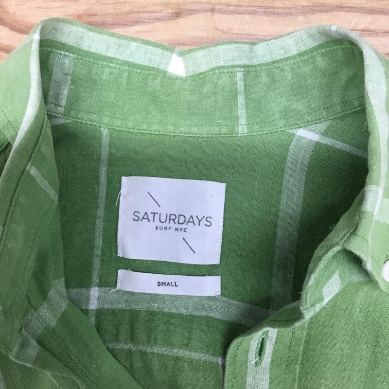 サタデーズサーフニューヨークシティー SATURDAYS SURF NYC シャツ、ブラウス 長袖 ボタンダウン コットンリネン S チェック 薄緑 / ライトグリーン / X 白 / ホワイト / メンズ USED 古着 中古 10072195
