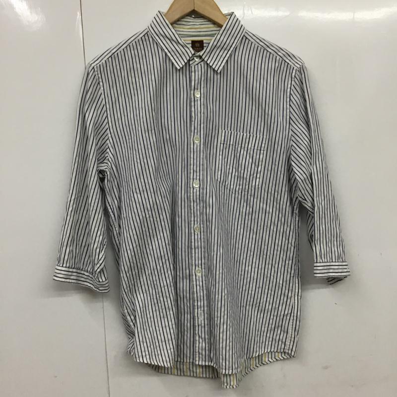 タケオキクチ TAKEO KIKUCHI シャツ、ブラウス 七分袖 AC507-82462 4 ストライプ 白 / ホワイト / X 青 / ブルー / X 紺 / ネイビー / メンズ USED 古着 中古 10072225