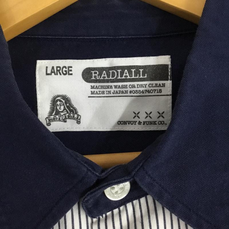 ラディアル RADIALL シャツ、ブラウス 長袖 ストライプ L ロゴ、文字 白 / ホワイト / X 紺 / ネイビー / メンズ USED 古着 中古 10072239