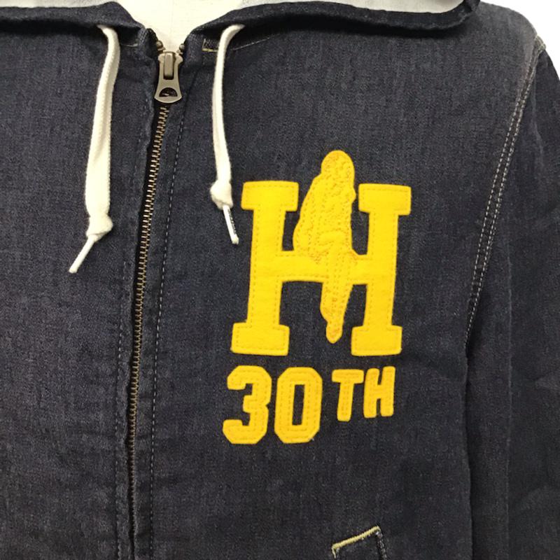 ヒステリックグラマー HYSTERIC GLAMOUR パーカー 長袖 0251AB09 30TH ジップアップ デニム ワッペン S ワンポイント インディゴ / インディゴ / メンズ USED 古着 中古 10072365