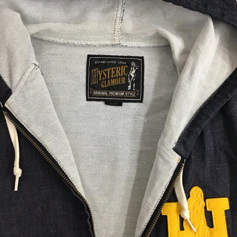 ヒステリックグラマー HYSTERIC GLAMOUR パーカー 長袖 0251AB09 30TH ジップアップ デニム ワッペン S ワンポイント インディゴ / インディゴ / メンズ USED 古着 中古 10072365