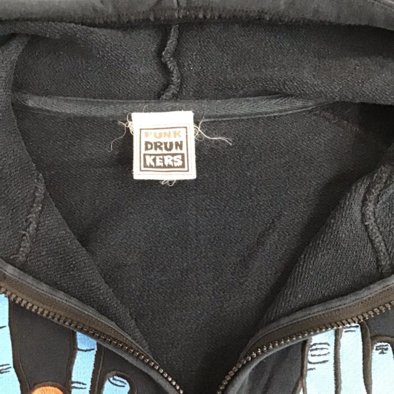 パンクドランカーズ PUNK DRUNKERS パーカー 長袖 ジップアップ バックプリント 刺繍 L ワンポイント 紺 / ネイビー / メンズ USED 古着 中古 10072366