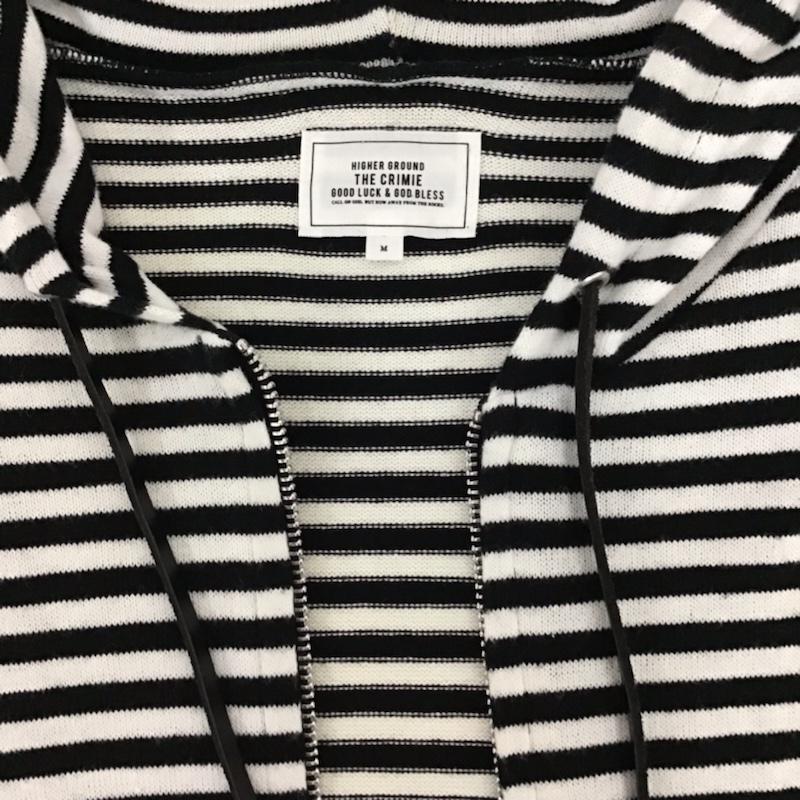 クライミー CRIMIE パーカー 長袖 ジップアップ M ボーダー柄 白 / ホワイト / X 黒 / ブラック / メンズ USED 古着 中古 10072374