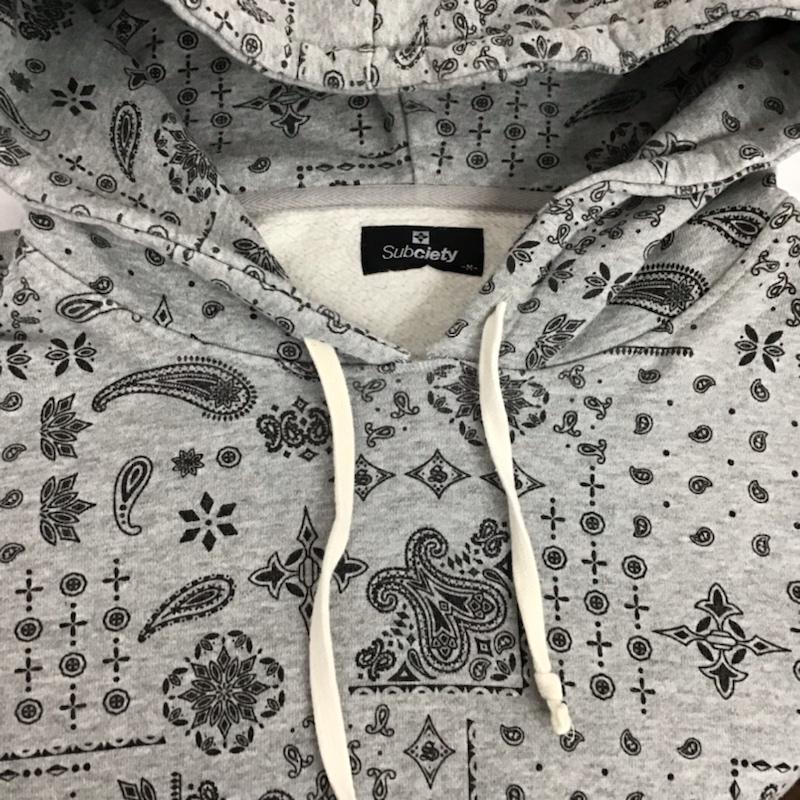 サブサエティ Subciety パーカー 長袖 SBP5712 プルオーバー 裏起毛 ペイズリー M 総柄 灰 / グレー / メンズ USED 古着 中古 10072375