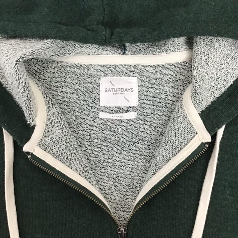 サタデーズサーフニューヨークシティー SATURDAYS SURF NYC パーカー 長袖 ジップアップ コットンウール XS 無地 緑 / グリーン / メンズ USED 古着 中古 10072378
