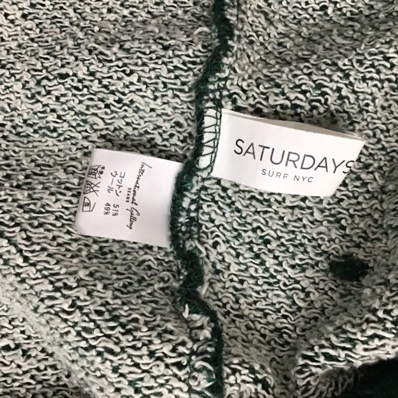 サタデーズサーフニューヨークシティー SATURDAYS SURF NYC パーカー 長袖 ジップアップ コットンウール XS 無地 緑 / グリーン / メンズ USED 古着 中古 10072378
