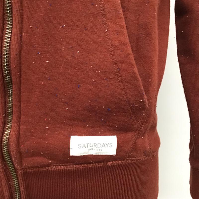 サタデーズサーフニューヨークシティー SATURDAYS SURF NYC パーカー 長袖 ジップアップ XS ワンポイント 茶 / ブラウン / メンズ USED 古着 中古 10072380