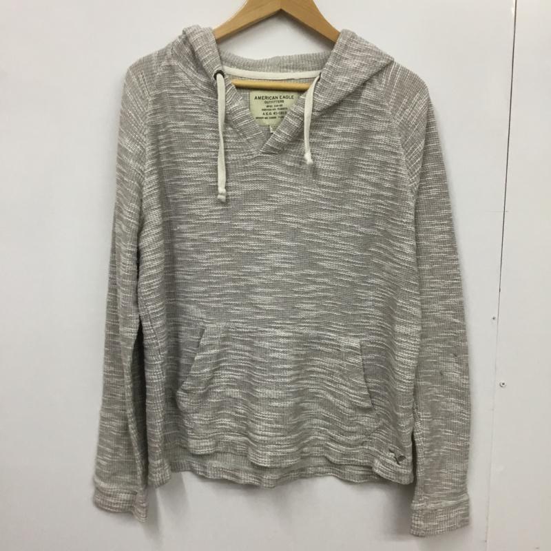 アメリカンイーグル AMERICANEAGLE パーカー 長袖 プルオーバー S ワンポイント 白 / ホワイト / X 灰 / グレー / メンズ USED 古着 中古 10072405