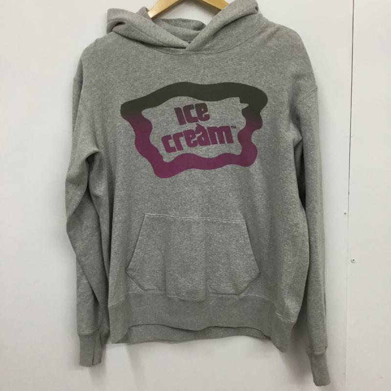 アイスクリーム ICECREAM パーカー 長袖 プルオーバー バックプリント M ロゴ、文字 灰 / グレー / メンズ USED 古着 中古 10072408