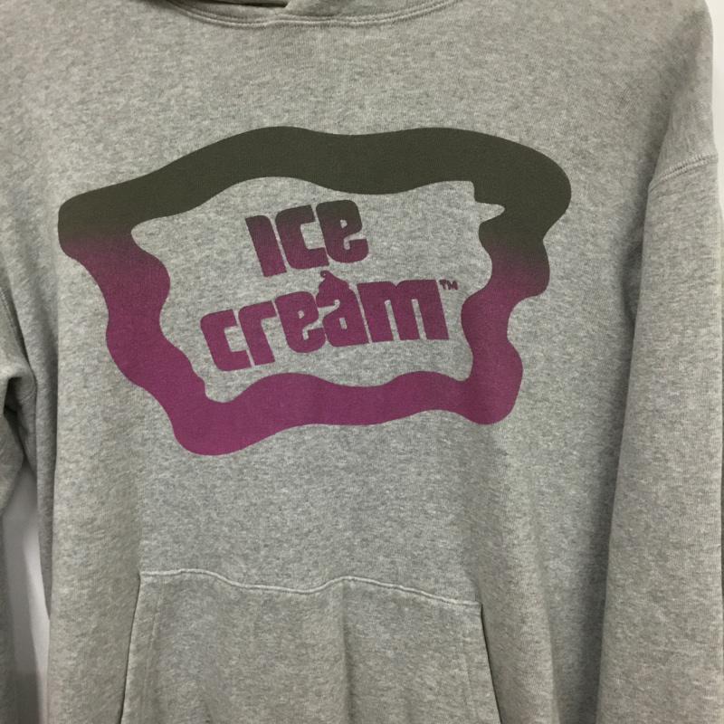 アイスクリーム ICECREAM パーカー 長袖 プルオーバー バックプリント M ロゴ、文字 灰 / グレー / メンズ USED 古着 中古 10072408