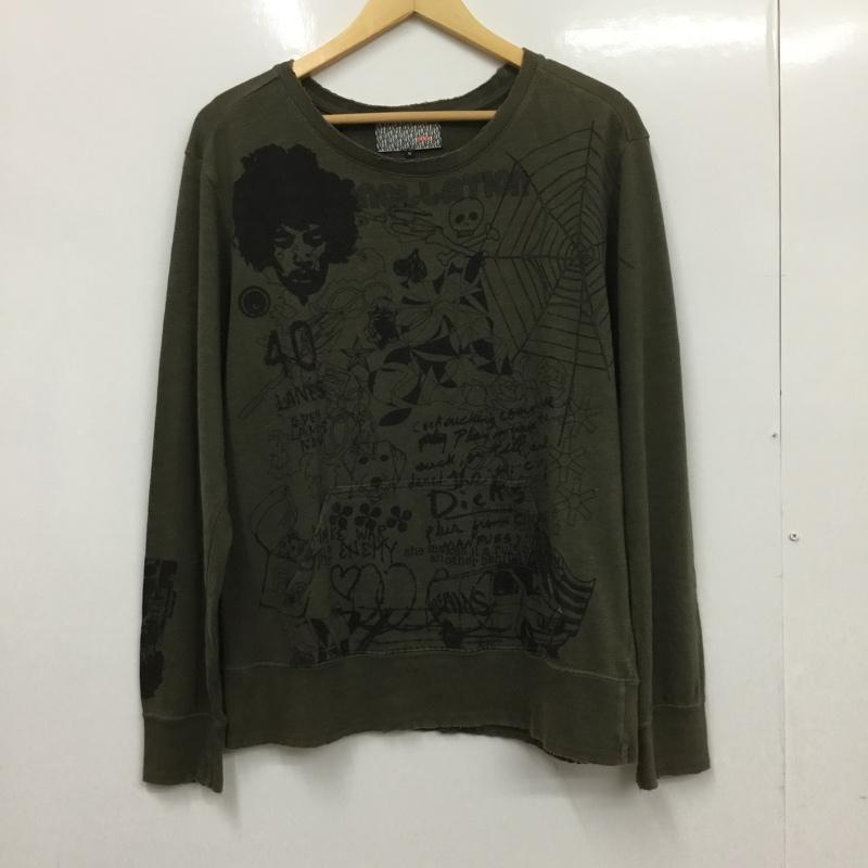 ビームス BEAMS カットソー 長袖 4213-0103-856 イラスト M カーキ / カーキ / メンズ USED 古着 中古 10072422