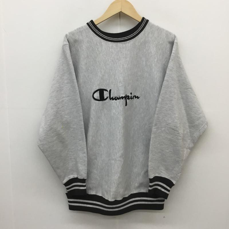 チャンピオン Champion トレーナー 長袖 90s REVERSE WEAVE リブライン 黒×グレー アメリカ製 L ロゴ、文字 灰 / グレー / メンズ USED 古着 中古 10072475