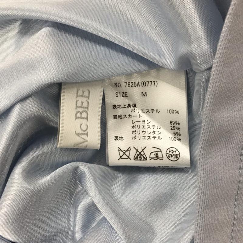セシルマクビー CECIL McBEE ワンピース ひざ丈スカート 231-30-11085-01-53 ウエスト切替 M ストライプ 白 / ホワイト / X 黒 / ブラック / X 水色 / ライトブルー / レディース USED 古着 中古 10072541