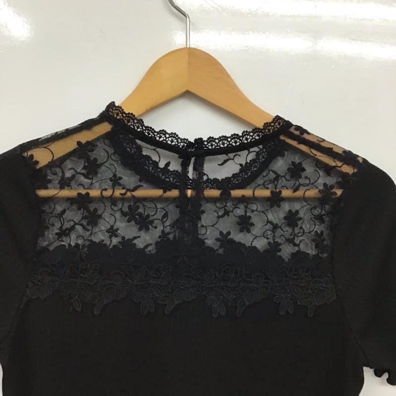 イング INGNI カットソー 半袖 181-152948 ヨークシアーリブクルーネックトップス M レース柄 黒 / ブラック / レディース USED 古着 中古 10072758