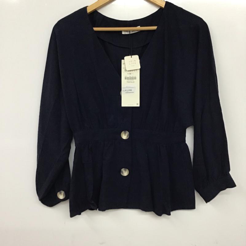 ザラティーアールエフ ZARA TRF シャツ、ブラウス 長袖 タグ付 S 無地 紺 / ネイビー / レディース USED 古着 中古 10072823