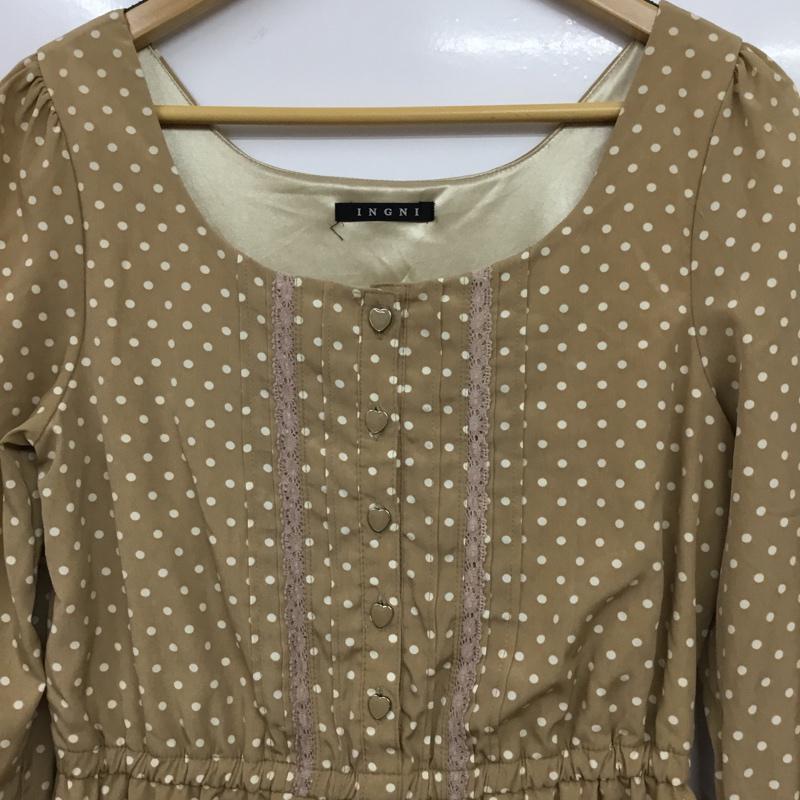 イング INGNI ワンピース・ドレス・オールインワン ワンピース・ドレス・オールインワン 121-520333 オールインワン ショートパンツ 長袖 M ドット ベージュ / ベージュ / X 白 / ホワイト / レディース USED 古着 中古 10072920