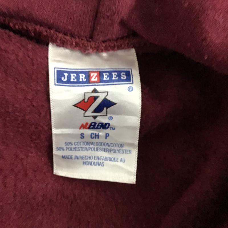 ジャージーズ JERZEES パーカー 長袖 プルオーバー フーディー スウェット 裏起毛 S プリント えんじ / ワインレッド / メンズ USED 古着 中古 10073093