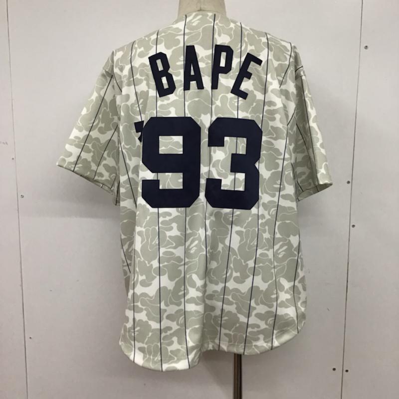 アベイシングエイプ A BATHING APE シャツ、ブラウス 半袖 CTH FALL 2019 Mitchell & Ness ベースボールシャツ NY ヤンキース XL 総柄 白 / ホワイト / X 灰 / グレー / X 紺 / ネイビー / メンズ USED 古着 中古 10073469
