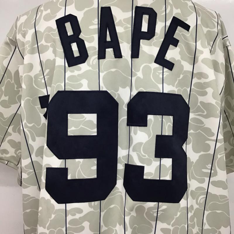 アベイシングエイプ A BATHING APE シャツ、ブラウス 半袖 CTH FALL 2019 Mitchell & Ness ベースボールシャツ NY ヤンキース XL 総柄 白 / ホワイト / X 灰 / グレー / X 紺 / ネイビー / メンズ USED 古着 中古 10073469