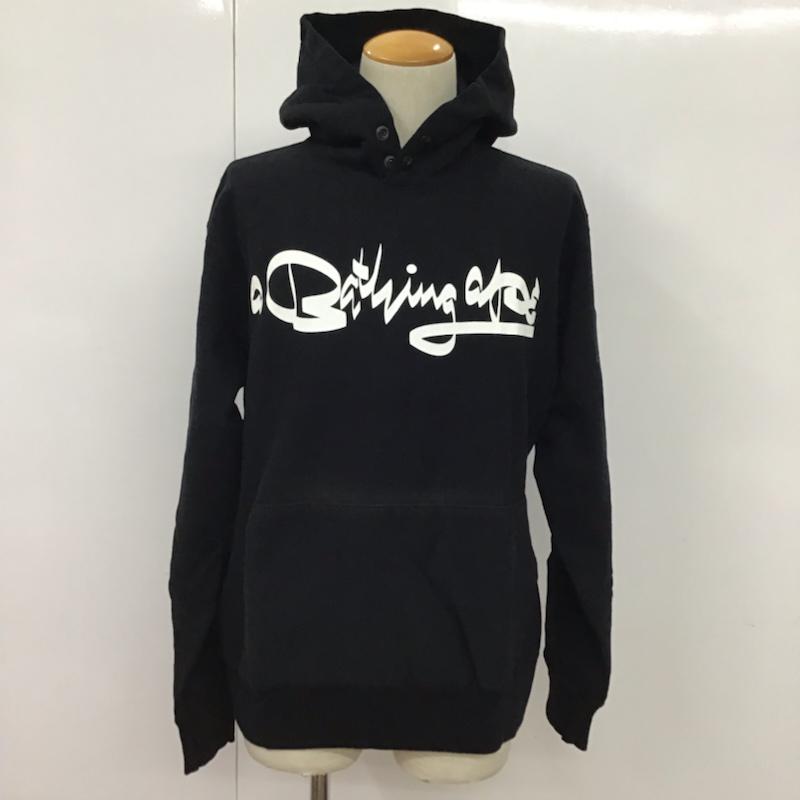 アベイシングエイプ A BATHING APE パーカー 長袖 裏起毛 プルオーバー M ロゴ、文字 黒 / ブラック / メンズ USED 古着 中古 10073586