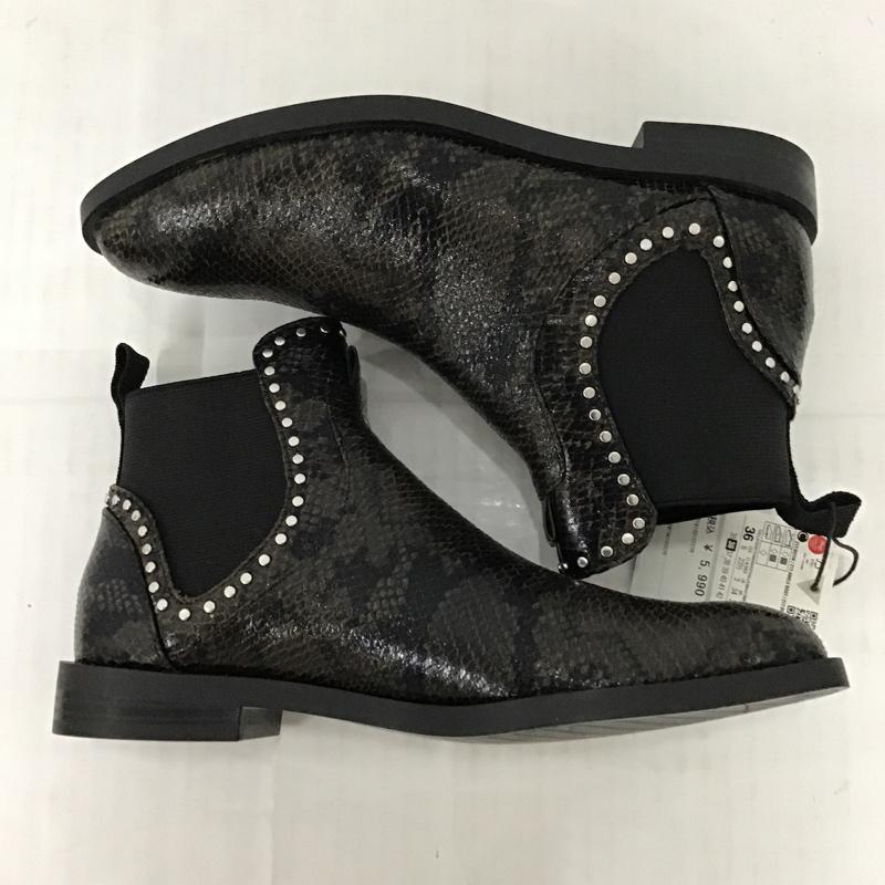 ザラ ZARA ブーツ ショートブーツ 7181 001 032 サイドゴア 23.5cm タグ付き 23.5cm ヘビ柄 黒 / ブラック / レディース USED 古着 中古 10074759