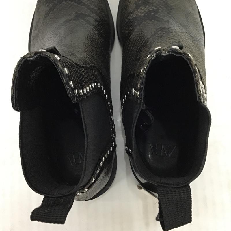 ザラ ZARA ブーツ ショートブーツ 7181 001 032 サイドゴア 23.5cm タグ付き 23.5cm ヘビ柄 黒 / ブラック / レディース USED 古着 中古 10074759