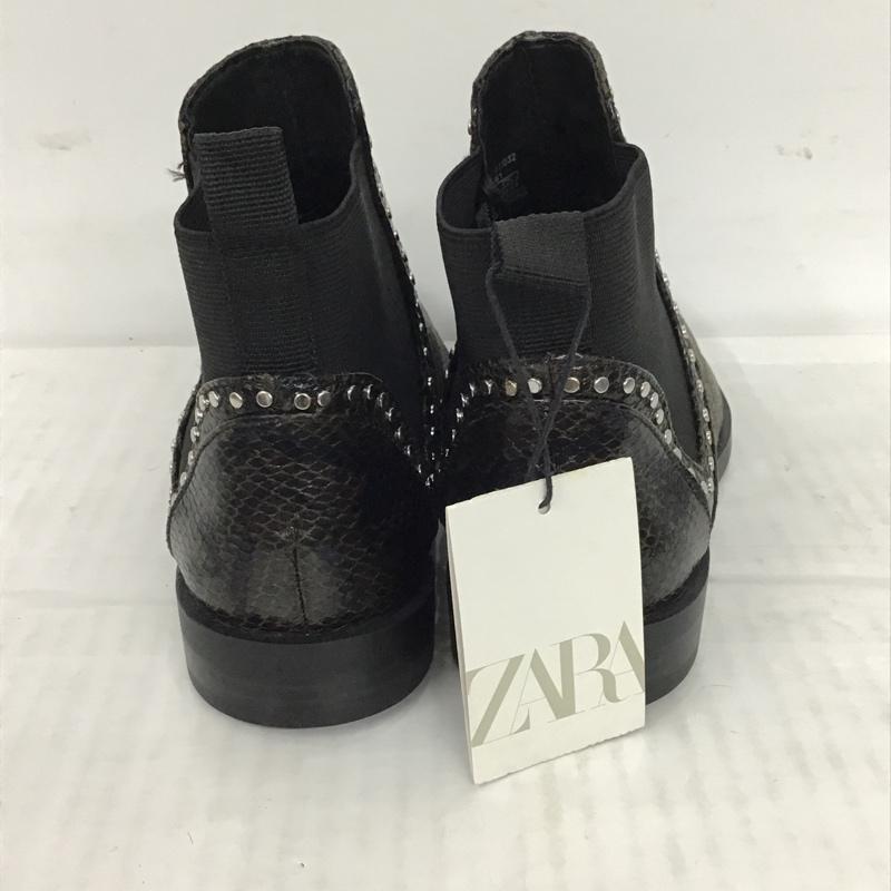 ザラ ZARA ブーツ ショートブーツ 7181 001 032 サイドゴア 23.5cm タグ付き 23.5cm ヘビ柄 黒 / ブラック / レディース USED 古着 中古 10074759