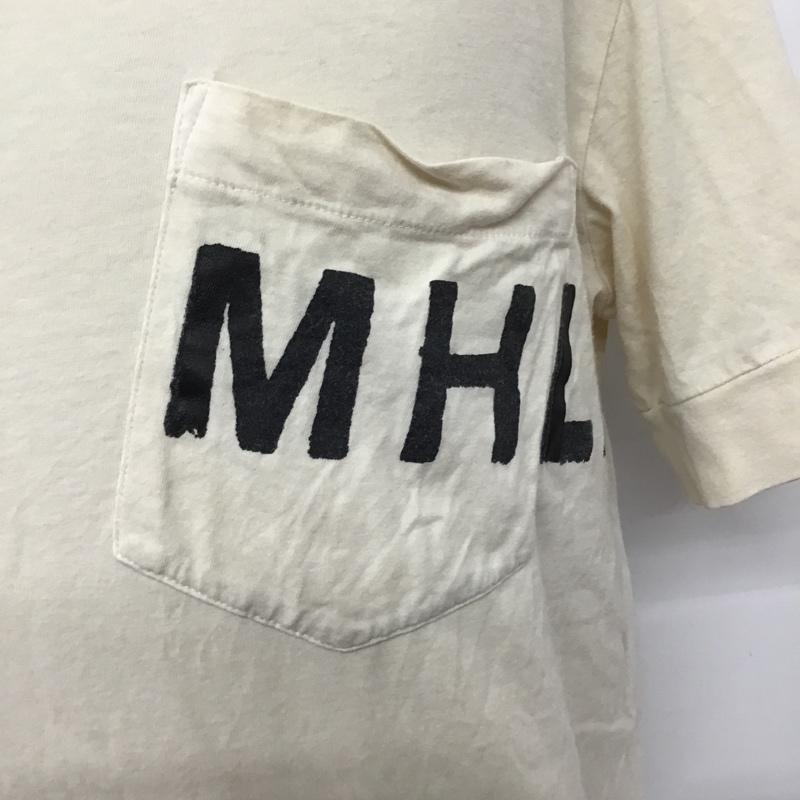 エムエイチエル MHL. Tシャツ 半袖 579-166279 胸ポケット L ロゴ、文字 アイボリー / アイボリー / メンズ USED 古着 中古 10075968