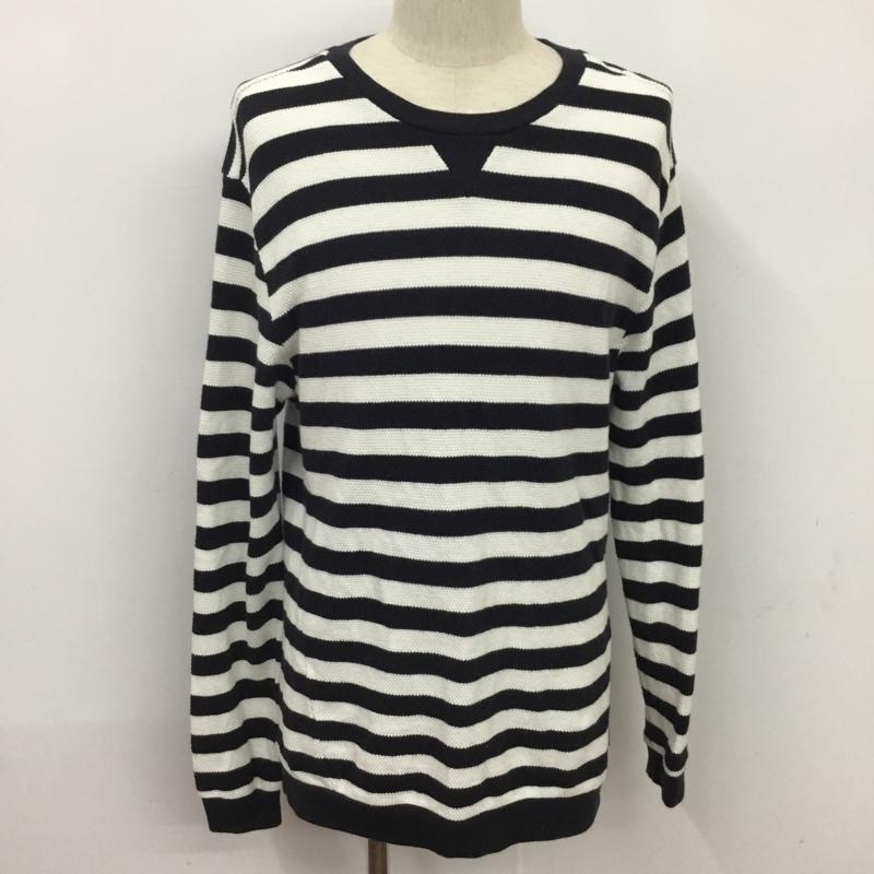 ザラメン ZARA MAN カットソー 長袖 クルーネック L ボーダー柄 白 / ホワイト / X 紺 / ネイビー / メンズ USED 古着 中古 10076319