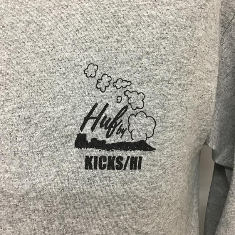 ハフ HUF Tシャツ 長袖 KICKS HI ハイビスカス ロゴ S プリント 灰 / グレー / メンズ USED 古着 中古 10076403