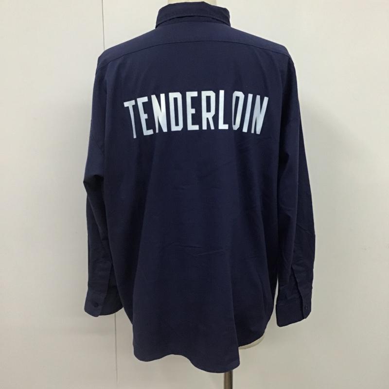 テンダーロイン TENDERLOIN シャツ、ブラウス 長袖 ワークシャツ ボタンダウン バックロゴ M ストライプ 紺 / ネイビー / X 白 / ホワイト / X 赤 / レッド / メンズ USED 古着 中古 10076765