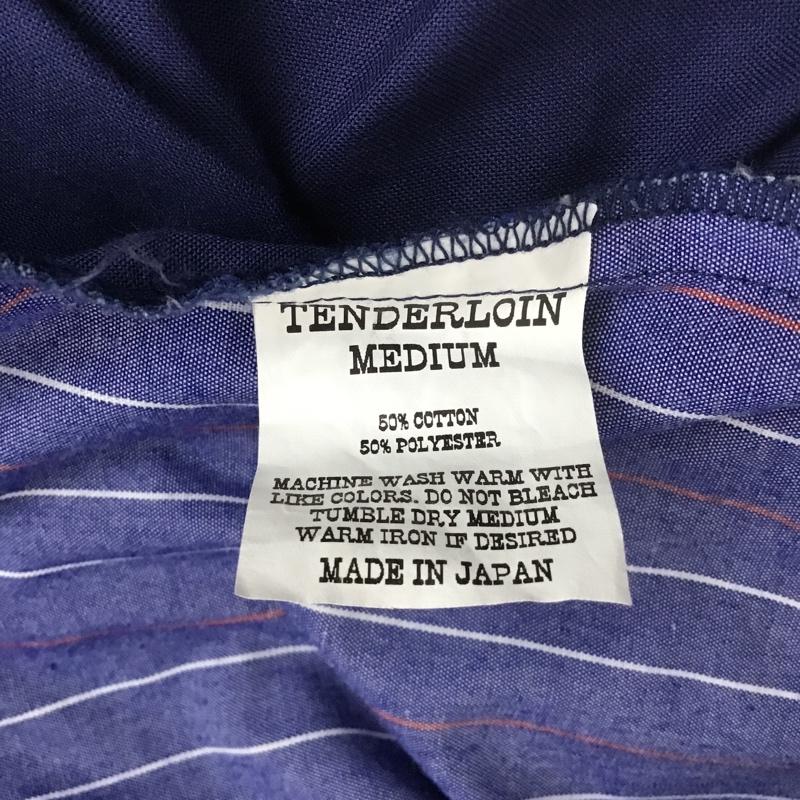 テンダーロイン TENDERLOIN シャツ、ブラウス 長袖 ワークシャツ ボタンダウン バックロゴ M ストライプ 紺 / ネイビー / X 白 / ホワイト / X 赤 / レッド / メンズ USED 古着 中古 10076765