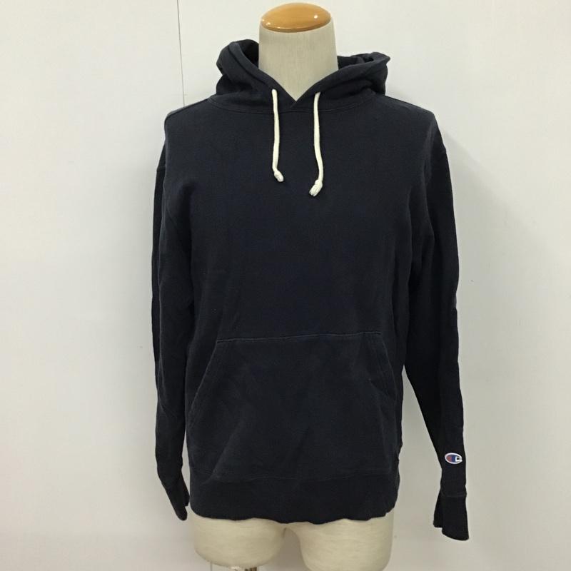 チャンピオン Champion パーカー 長袖 C8-L111R プルオーバー フーディー フロントポケット L ワンポイント 紺 / ネイビー / メンズ USED 古着 中古 10077730