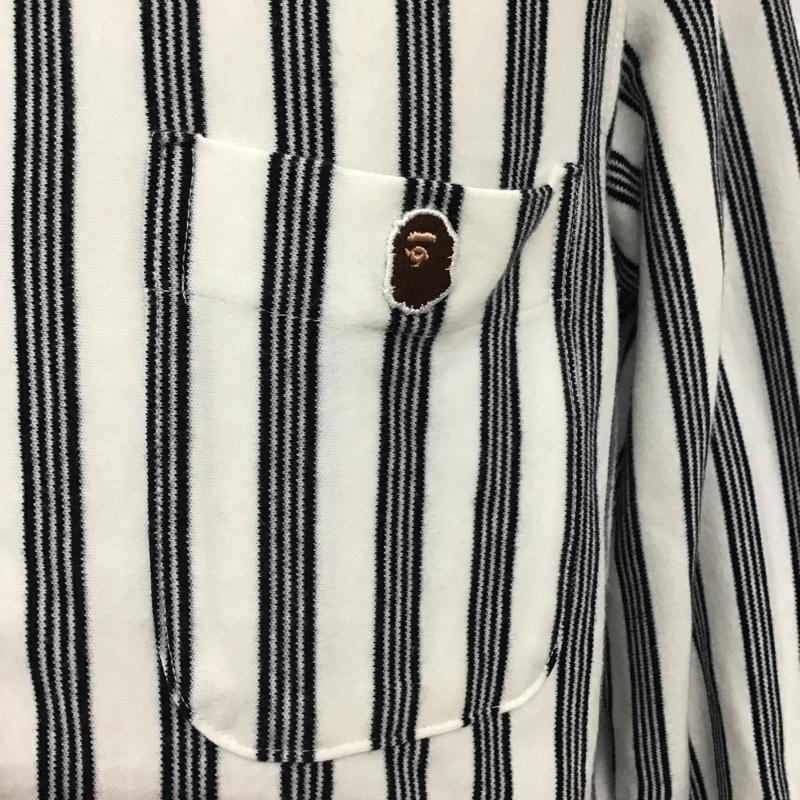 アベイシングエイプ A BATHING APE シャツ、ブラウス 長袖 コットン ストライプ S ワンポイント 白 / ホワイト / X 黒 / ブラック / メンズ USED 古着 中古 10078588