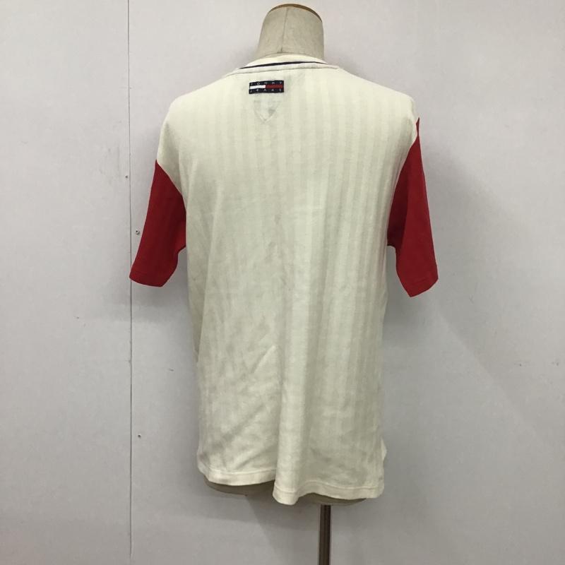 トミー ジーンズ TOMMY JEANS Tシャツ 半袖 Vネック S ワンポイント 赤 / レッド / X 紺 / ネイビー / X オフホワイト / オフホワイト / メンズ USED 古着 中古 10079484