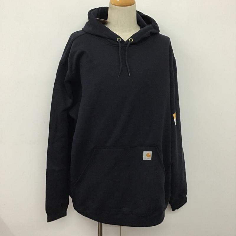 カーハート Carhartt パーカー 長袖 K121-472 MIDWEIGHT SWEATSHIRT 裏起毛 タグ付き XL ロゴ、文字 紺 / ネイビー / メンズ USED 古着 中古 10080132
