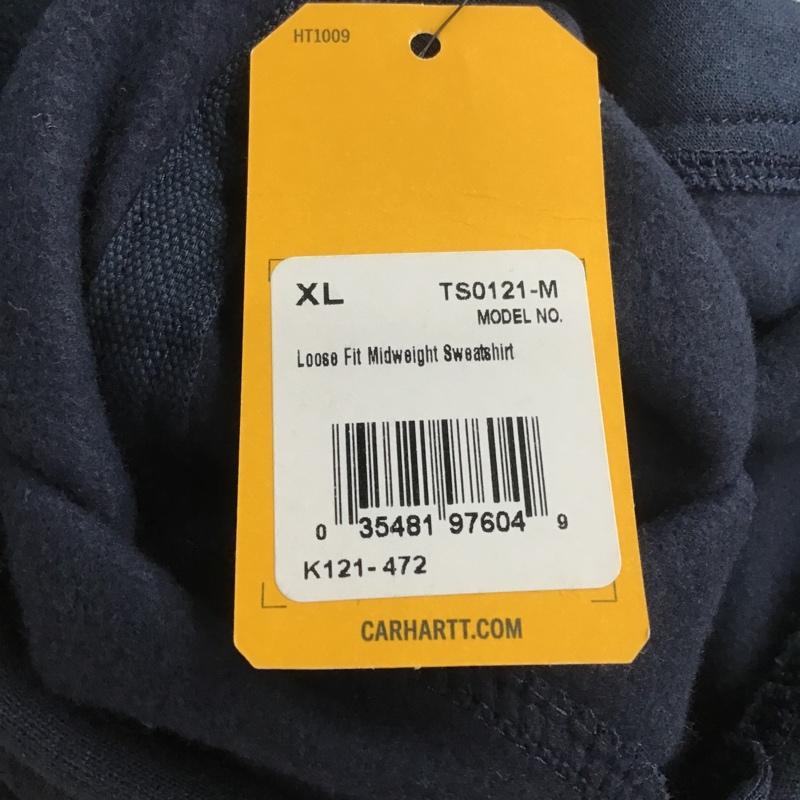 カーハート Carhartt パーカー 長袖 K121-472 MIDWEIGHT SWEATSHIRT 裏起毛 タグ付き XL ロゴ、文字 紺 / ネイビー / メンズ USED 古着 中古 10080132