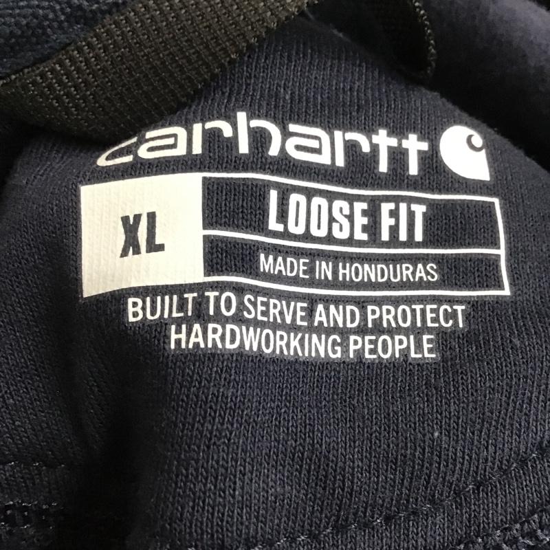 カーハート Carhartt パーカー 長袖 K121-472 MIDWEIGHT SWEATSHIRT 裏起毛 タグ付き XL ロゴ、文字 紺 / ネイビー / メンズ USED 古着 中古 10080132