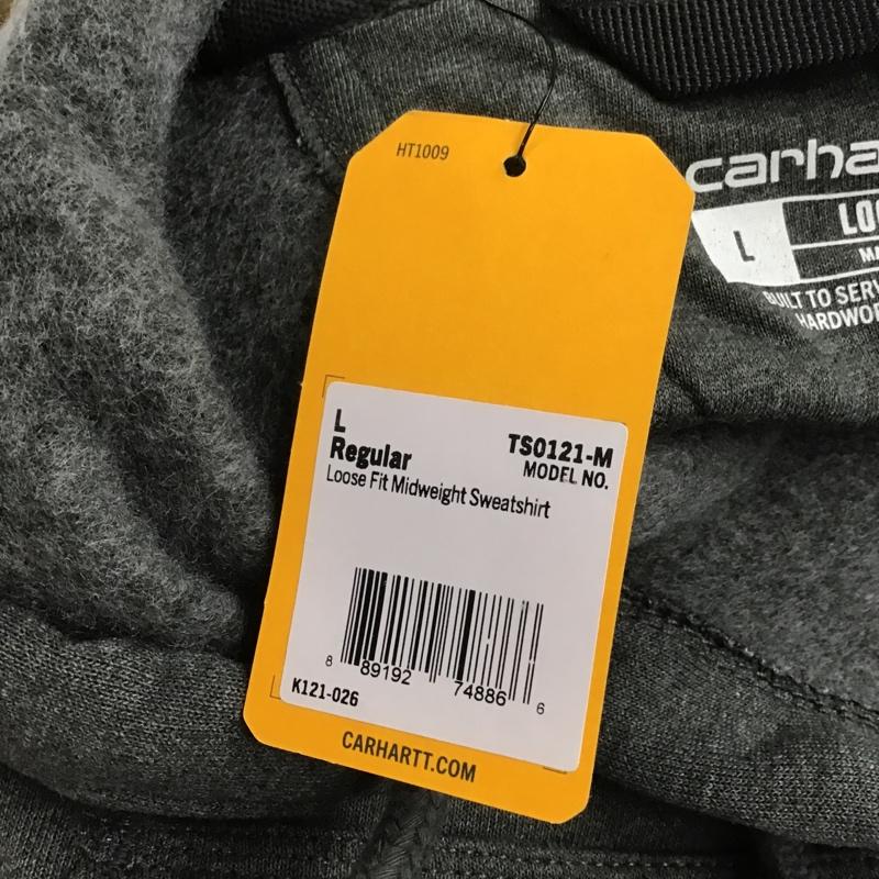 カーハート Carhartt パーカー 長袖 K121-026 MIDWEIGHT SWEATSHIRT 裏起毛 タグ付き L ロゴ、文字 ダークグレー / ダークグレー / メンズ USED 古着 中古 10080134
