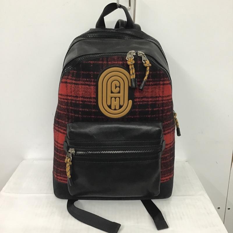 コーチ COACH リュックサック、デイパック リュックサック、デイバッグ E1220-00000 チェック レザー ワンポイント 黒 / ブラック / X 赤 / レッド / X ベージュ / ベージュ / メンズ USED 古着 中古 10080939