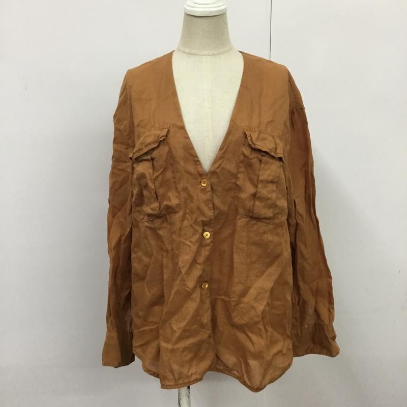 マカフィー MACPHEE シャツ、ブラウス 長袖 12-01-62-01403 リネン ノーカラー 36 無地 茶 / ブラウン / レディース USED 古着 中古 10082539