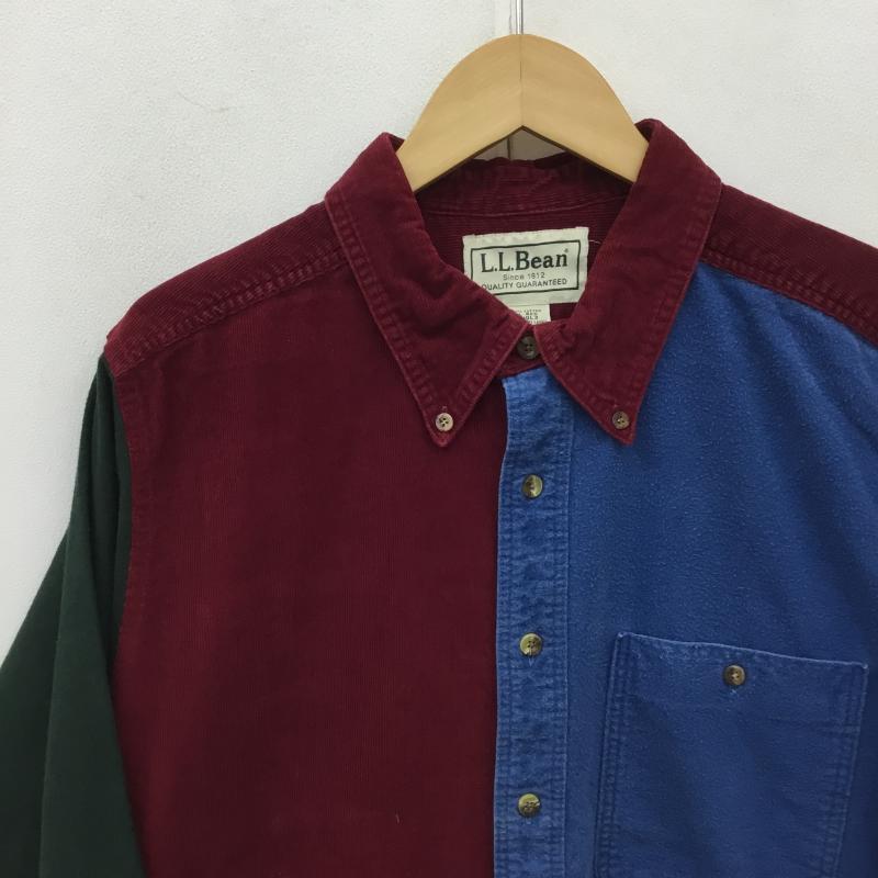 エルエルビーン L.L.Bean シャツ、ブラウス 長袖 00s クレイジー パターン コーデュロイ XL 緑 / グリーン / X えんじ / ワインレッド / X 青 / ブルー / メンズ USED 古着 中古 10083175