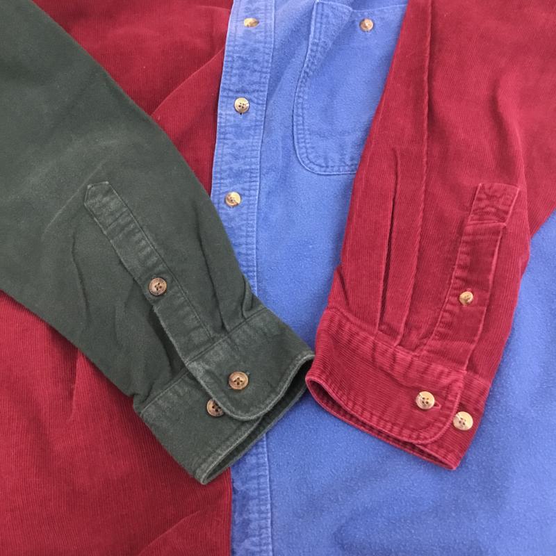 エルエルビーン L.L.Bean シャツ、ブラウス 長袖 00s クレイジー パターン コーデュロイ XL 緑 / グリーン / X えんじ / ワインレッド / X 青 / ブルー / メンズ USED 古着 中古 10083175