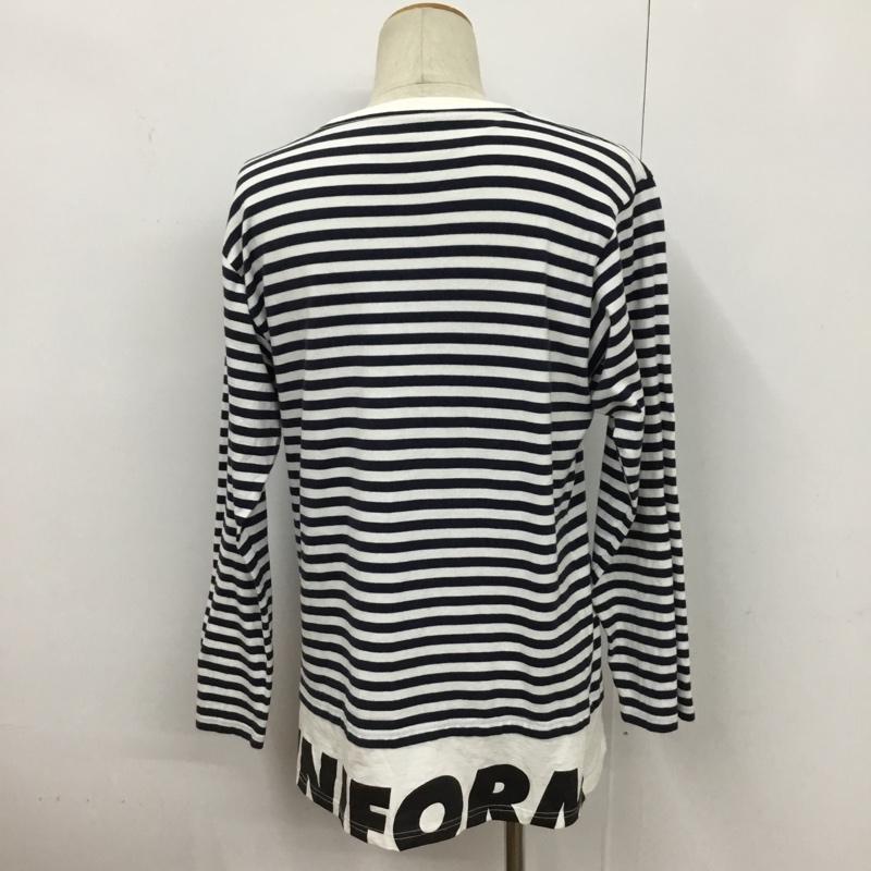 ユニフォームエクスペリメント uniform experiment Tシャツ 長袖 UE-180065 FAKE LAYERED HEM LOGO BORDER TEE 2 ボーダー柄 白 / ホワイト / X 紺 / ネイビー / メンズ USED 古着 中古 10083376