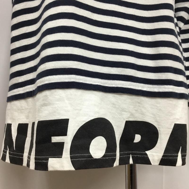 ユニフォームエクスペリメント uniform experiment Tシャツ 長袖 UE-180065 FAKE LAYERED HEM LOGO BORDER TEE 2 ボーダー柄 白 / ホワイト / X 紺 / ネイビー / メンズ USED 古着 中古 10083376