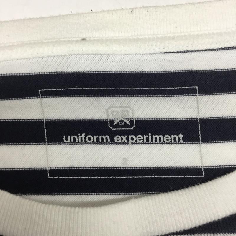 ユニフォームエクスペリメント uniform experiment Tシャツ 長袖 UE-180065 FAKE LAYERED HEM LOGO BORDER TEE 2 ボーダー柄 白 / ホワイト / X 紺 / ネイビー / メンズ USED 古着 中古 10083376