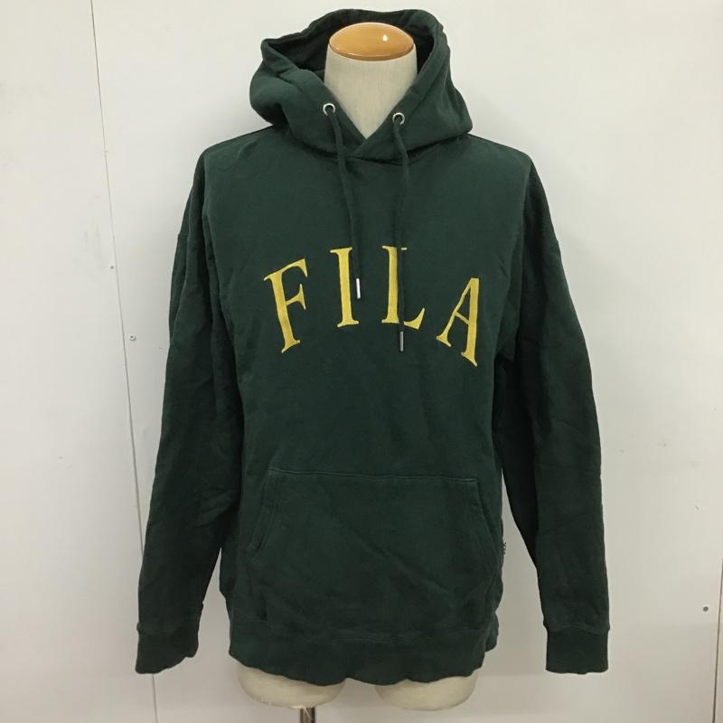 フィラ FILA パーカー 長袖 フーディ L 無地 緑 / グリーン / メンズ USED 古着 中古 10084561